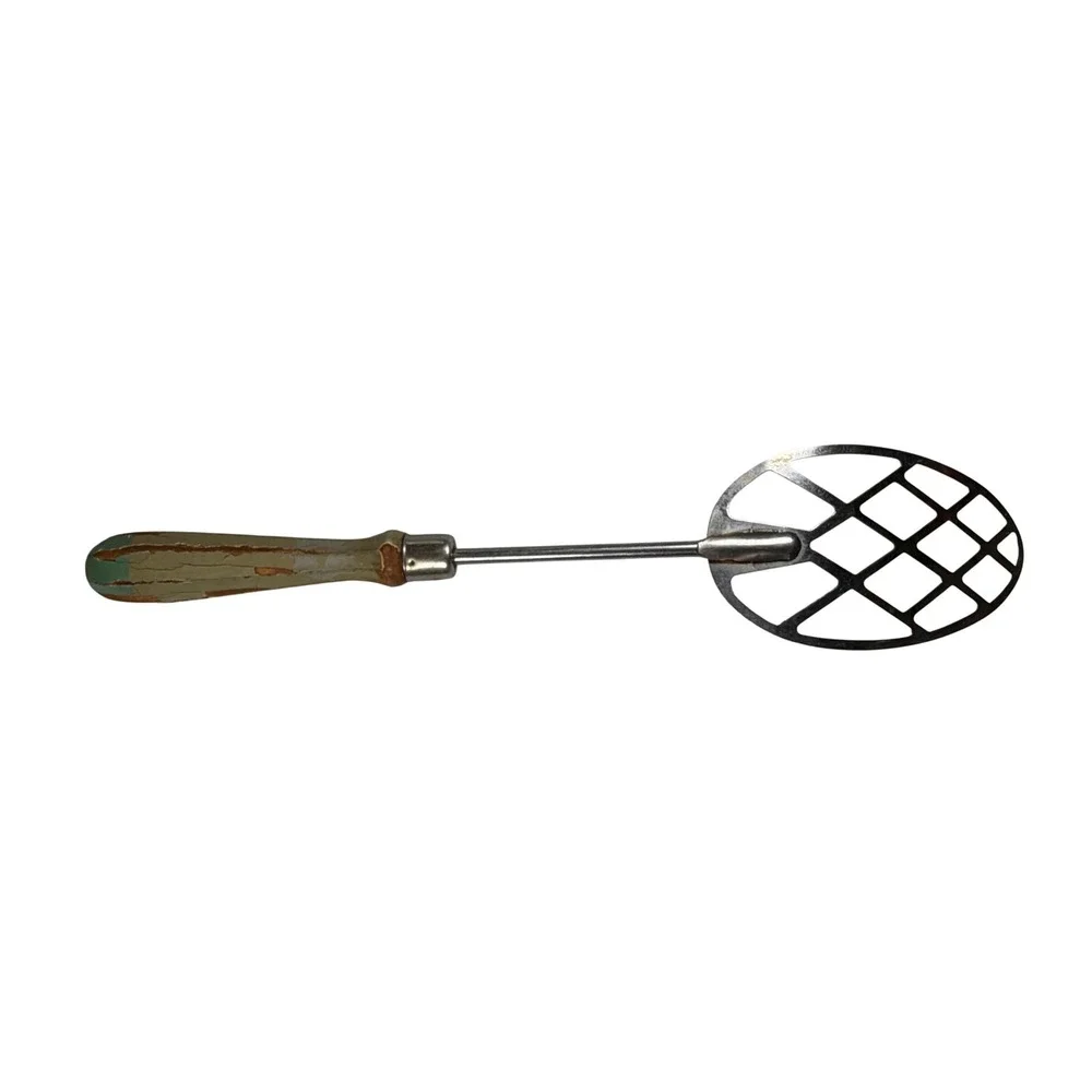 Vintage A & J Stainless Steel Potato Masher Wood Handle Wire Masher Farmhouse